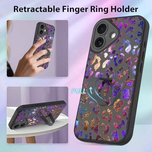KANGHAR Compatible with iPhone 16 Case Leopard Cheetah Pattern -Black - color: Black-Leopard(Iridescent), size: iPhone 16