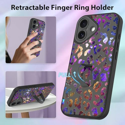 KANGHAR Compatible with iPhone 16 Case Leopard Cheetah Pattern -Black - color: Black-Leopard(Iridescent), size: iPhone 16