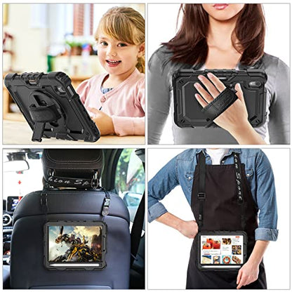 SEYMAC stock Case for iPad mini 7 (A17 Pro) 2024/ Mini 6 8.3'' with Screen Protector Pencil Holder [360 Rotating Hand Strap] &Stand, Drop-Proof Case for iPad mini 7th/6th Generation 8.3", Black - color: Black