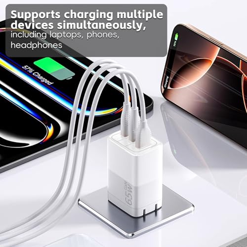 65W GaN Fast Charger, 3-Port USB C PD Power Adapter