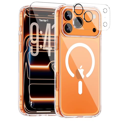 for iPhone 17 Pro Case, Compatible with MagSafe, Magnetic Slim Cover, Anti-Yellowing & Shockproof, Full Camera Protection, Includes Screen & Lens Protectors, Clear Protective Case - color: Clear, size: iPhone 17 Pro