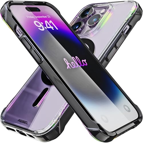 REBEL Clear Case for iPhone 14 Pro [Crystal Series Gen-4] Strong MagSafe Compatible, Anti-Scratch, Non-Yellowing, Protective Shockproof Bumpers, Metal Buttons, 6.1 in Phone Cover 2023 (Crystal Black) - color: Crystal Black, size: iPhone 14 Pro