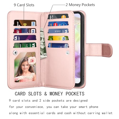 Njjex Galaxy A36 5G Case, for Samsung Galaxy A36 5G Wallet Case, [9 Card Slots] PU Leather ID Credit Holder Folio Flip [Detachable] Kickstand Magnetic Phone Cover & Lanyard for Samsung A36 [Marble] - color: Marble Pink