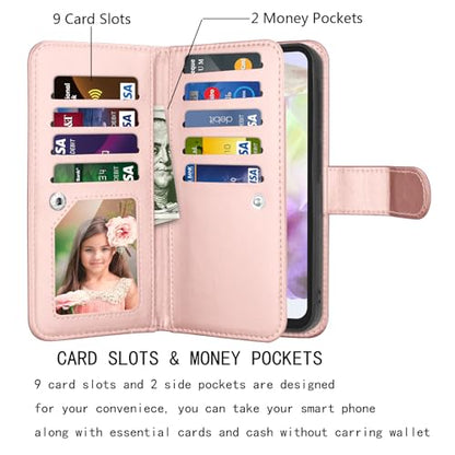 Njjex Galaxy A36 5G Case, for Samsung Galaxy A36 5G Wallet Case, [9 Card Slots] PU Leather ID Credit Holder Folio Flip [Detachable] Kickstand Magnetic Phone Cover & Lanyard for Samsung A36 [Marble] - color: Marble Pink
