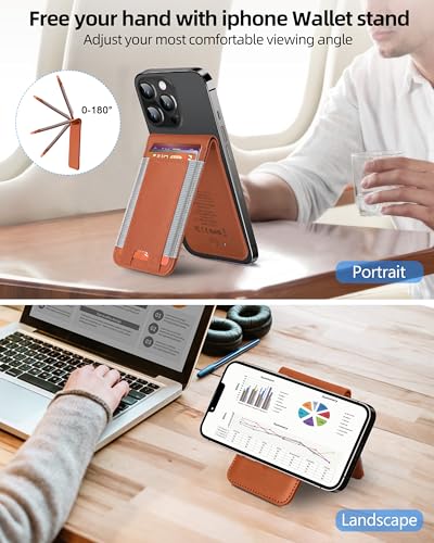 for Magsafe Wallet Works with Apple Find My, Leather Magnetic Phone Wallet - color: Walnut Brown