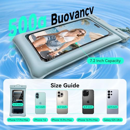 Floating Waterproof Phone Pouch 2 Pack - Dual Floatable Airbags Up to 7.2", IPX8 Waterproof Phone Dry Bag with Lanyard for Beach, for iPhone 17 16 15 Samsung Galaxy Etc., Black + Gray Blue - color: Black + GrayBlue