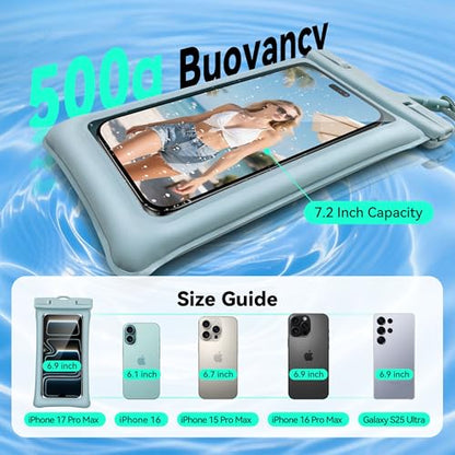Floating Waterproof Phone Pouch 2 Pack - Dual Floatable Airbags Up to 7.2", IPX8 Waterproof Phone Dry Bag with Lanyard for Beach, for iPhone 17 16 15 Samsung Galaxy Etc., White + Gray Blue - color: White + GrayBlue