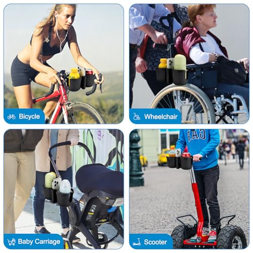 Accmor Stroller Cup Holder with Phone Holder, Bike Cup Holder, Universal Cup Holder for Uppababy Nuna Strollers, 2-in-1 Drinks Holder for Walker, Wheelchair, Scooter - color: Double Holder-Other Shape