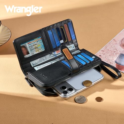 X Wrangler Women's Wallets Bifold Wristlet Wallets for Women Large Capacity Credit Card Wallet with ID Window - color: Floral-black