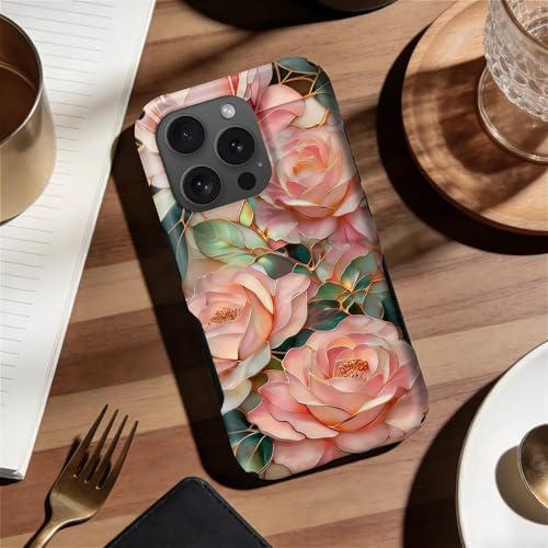Case for iPhone 15 Pro | Anti-Slip Side Handle| Bold Protective Design | Compatible with MagSafe | Stained Glass Pink Flower | - color: Stained Glass Pink Flower, size: iPhone 15 Pro