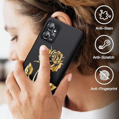 for Motorola Moto G Power 5G 2023 case, Phone Case Silicone Black with Rose Pattern Design Slim Shockproof Soft TPU Girls Women Protective Cover Skin for Moto G Power 5G 2023 6.5". Rose 1