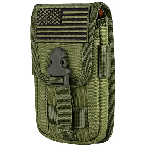 Tactical Phone Holster Pouch, Smartphone Pouch Phone Case Molle Gadget Bag Molle Attachment Belt Holder Waist Bag for 4.7"-6.9" with US Flag Patch for iPhone 17 Pro/16 Pro/15 Pro - color: Green