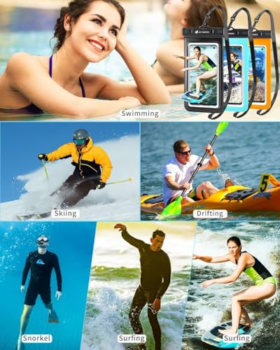 Universal Waterproof Phone Pouch 3 Pack, IPX8 Phone Water Protector Pouch Case Bag Lanyard Compatible iPhone 14 13 12 Pro Max Samsung Galaxy S22, Waterproof Phone Holder Protector Beach Swimming-3