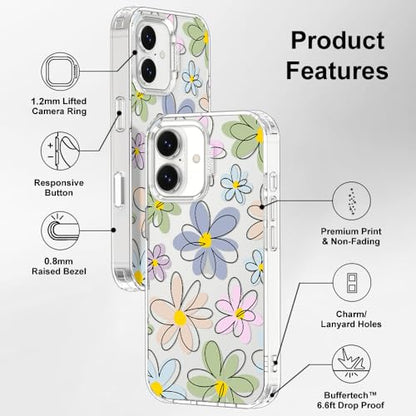 MOSNOVO for iPhone 17 Case | Military Grade 6.6ft Drop Tested | Camera Control | Clear with Linear Blooms Design - color: Clear - Linear Blooms, size: iPhone 17