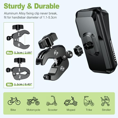 HUANLANG Motorcycle Phone Mount Waterproof Bike Phone Holder 360° Adjustable Anti-Shake Bike Phone Bag with Touchscreen Sun Visor,Universal Cell Phone Holder Suitable for 4.7"-7.0" Smartphone