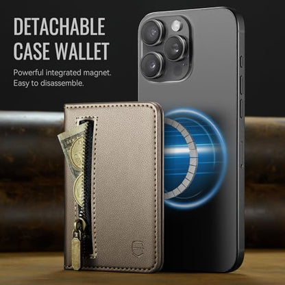 Strapurs Magnetic Card Holder Compatible with MagSafe Phones and Cases, PU Leather Wallet for iPhone 17/16/15/14/13/12/Pro/Max/Plus/Air, 4 Card Slots RFID Blocking with Zipper Pocket - Desert Titanium - color: Desert Titanium