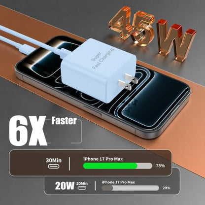 Fast Charger for iPhone 17 Pro Max, Super Fast USB C (6+6+10) FT Cables - color: Blue