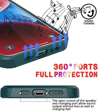 Diverbox for iPhone 14 case [Shockproof] [Dropproof] [Tempered Glass Screen Protector ],Heavy Duty Protection Phone Case Cover for Apple iPhone 14 (Dark Green-2in1) - color: Dark Green-2in1