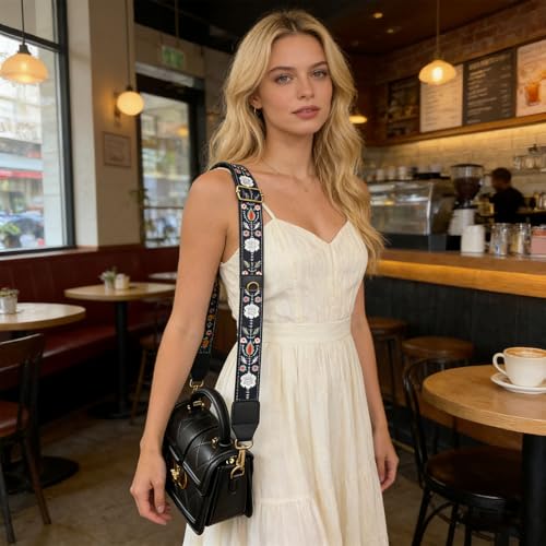 1Pack Canvas Phone Strap Crossbody Phone Strap Adjustable Anti Theft phone Lanyard for Women Phone Bags ID Cards - color: Black Flower