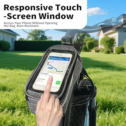 ZNH Bike Handlebar Bags - Bicycle Phone Front Frame Bag Bike Accessories | Sensitive Touch Screen Mount Cycling Pouch Waterproof & Quick Release with 1L Storage for Phone Under 7" Top-opening Design