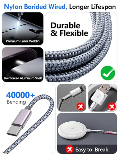 2Pack Travel Essentials for Apple Watch Charger,3-in-2 Multi Charging Cable - color: Gray, size: 2Pack-5 FT
