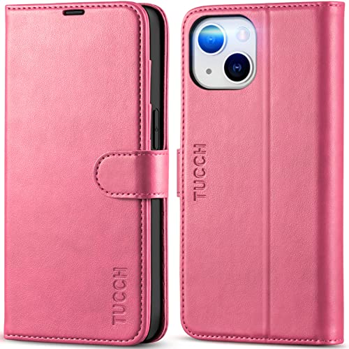 TUCCH Case Wallet for iPhone 14 (6.1") 2022, RFID Blocking Folio, Hot Pink | 4 Card Holders, Kickstand, PU Leather, Magnetic Closure, Shockproof TPU Shell, Protective Flip Cover - color: Hot Pink