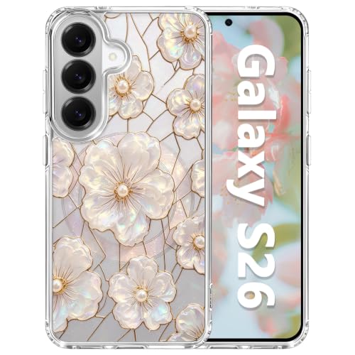 for Samsung Galaxy S26 Magnetic Case【Compatible with MagSafe】 Aesthetic Oil Painting Stained Glass Flower Design, Slim Fit Hard PC Back Shockproof Cute Clear Phone Cover, Light Pink - color: Light Pink, size: Galaxy S26