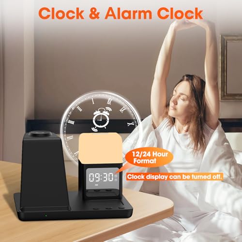 Wireless Charger for Samsung Charging Station with Digital Clock-Alarm - color: Black