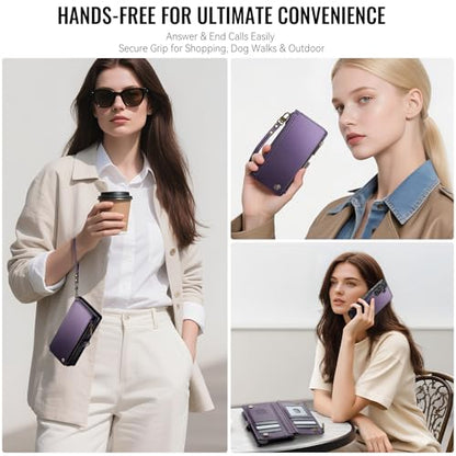 Defencase for Galaxy S25 Plus Case Wallet Compatible with Magsafe, Purple | Magnetic Detachable, RFID Bolcking Card Holder, Zipper Strap, PU Leather Drop-Proof Phone Cover for Samsung Galaxy S25+/Plus - color: (Detachable with Magsafe)-Purple