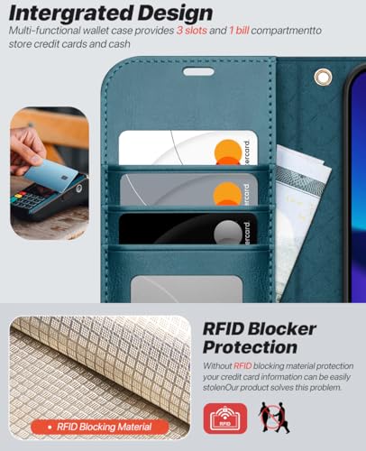 OCASE for iPhone 17e Case/iPhone 16e Detachable Wallet Case with Card Holder, 2 in 1 Pu Leather Flip Folio with RFID Blocking Stand Wrist Strap Shockproof Phone Cover 6.1 Inch 2025, Peacock Blue - color: Peacock Blue, size: iPhone 16e/ iPhone 17e