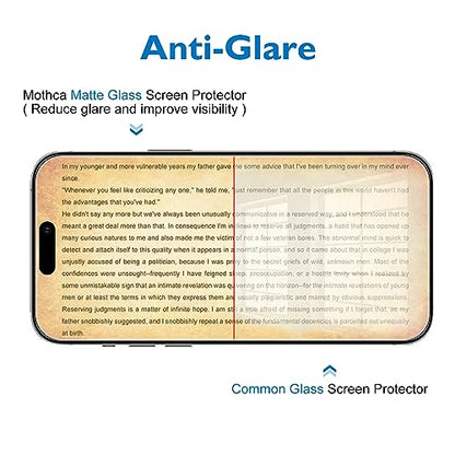 Mothca Matte Glass Screen Protector for iPhone 15 Pro (6.1 inch) Anti-Glare & Anti-Fingerprint Tempered Glass Clear Film, [Easy Installation Frame] Case Friendly, Bubble Free - Smooth as Silk