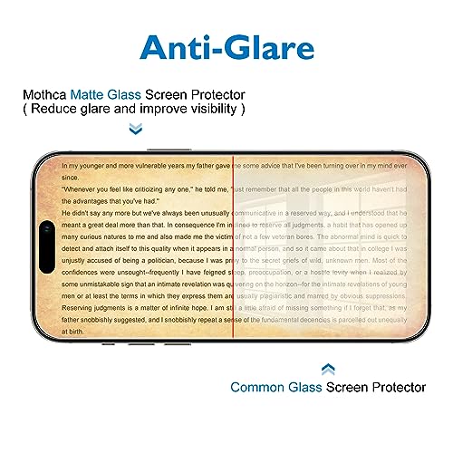Mothca 2 Pack Matte Glass Screen Protector for iPhone 15 Pro [6.1 inch] + 2 Pack Camera Lens Protector, Anti-Glare & Anti-Fingerprint Case Friendly Tempered Glass Film, Bubble Free, Smooth as Silk