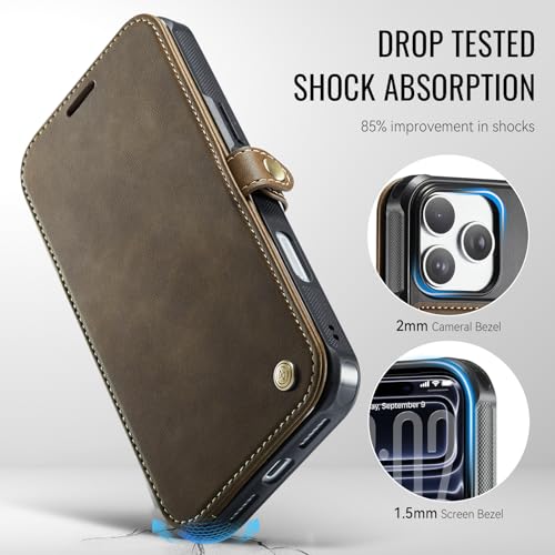 for iPhone 17 Pro Max Slim Case Wallet Wireless Charging, Brown - color: Brown, size: iPhone 17 Pro Max - 6.9"