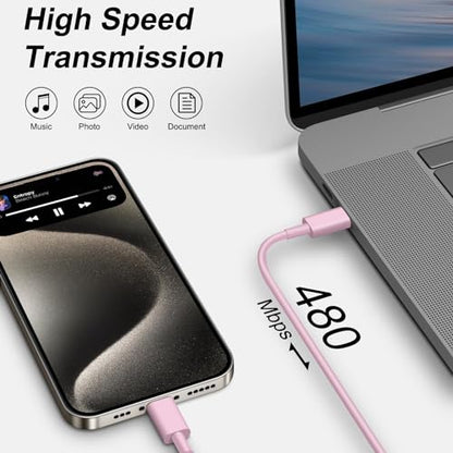 iPhone 17 16 15 Charger Fast Charging 12FT - 20W USB C Charger Block - color: Pink, size: 12FT