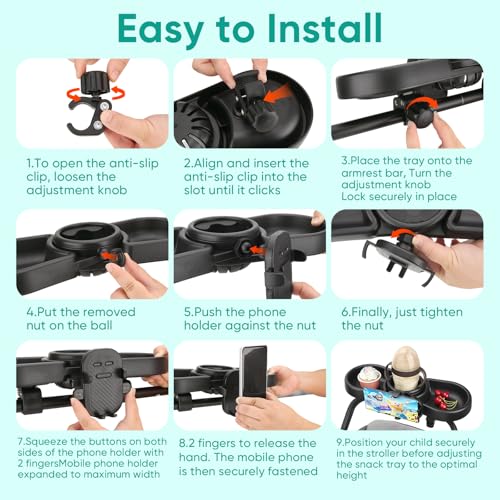 Universal Stroller Snack Tray, 4 in 1 Baby Stroller Tray Attachment - color: Black