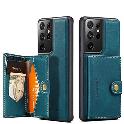 Simicoo Compatible with Samsung S22 Ultra Detachable Magnetic Wallet case Credit Card Holder Money Clip Front Pocket Stand Leather Men Women Wallet Double Shockproof (Blue) - color: Blue