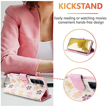 UEEBAI Wallet Case for Samsung Galaxy S23 Plus 5G, PU Leather Phone Case Kickstand RFID Blocking Flip Case Card Slots Wrist Strap Relief Engraved Pattern Magnetic Closure Folio Case - White Daisy - color: White Daisy, size: Samsung Galaxy S23 Plus 5G