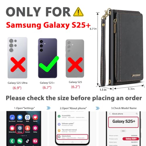 for Samsumg Galaxy S25 Plus Wallet Case, Detachable Magnetic Shockproof Phone Case,Faux Leather Crossbody Wallet,with RFID Blocking，Zipper Card Holder，Shoulder Strap (Black) - color: Black, size: Samsumg Galaxy S25 Plus