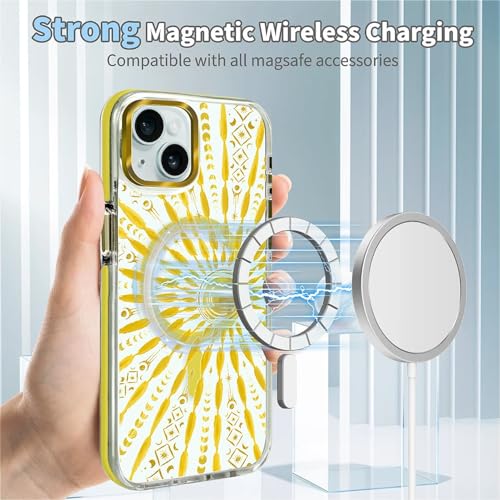 VisEnt Clear Case for iPhone 15 Plus, Magnetic Phone Case, Transparent Slim Cover, Military Grade Protection, Shockproof, Anti-Yellowing, Scratch Resistant, Folk Gold Sun - color: Folk Gold Sun, size: Iphone 15 Plus