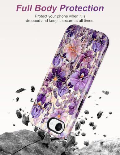 Jusy Magnetic Stained Glass Floral Case for iPhone 16e/17e, Iris | Compatible with MagSafe, Cute Aesthetic Flower Design, TPU and PC Protective Shockproof Cover - color: Iris