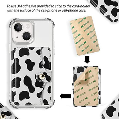 Phone Card Holder, Phone Wallet Stick on with Snap Closure Adhesive - color: Cow Print