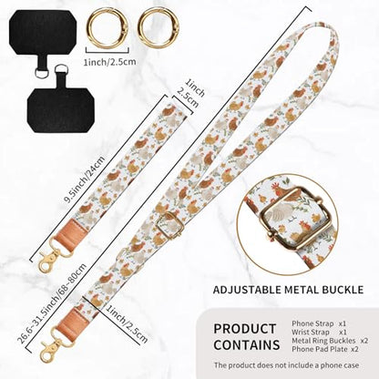 Phone Lanyard Crossbody Wrist Strap, Universal Adjustable Neck Strap for Phone Case Keys ID Badges, Travel Essential - color: Boho Chicken