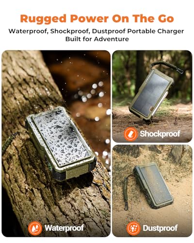 BLAVOR Solar Power Bank with Hand Crank and Built-in 4 Cables 20000mAh - color: Green