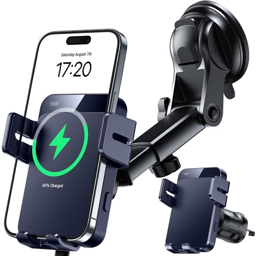 Wireless Car Charger 15W Auto Clamping Phone Holder Dash Windshield Vent - color: Royal blue