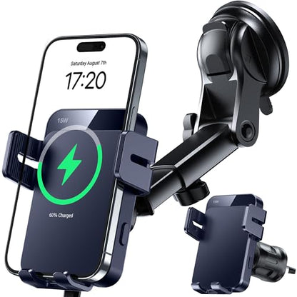 Wireless Car Charger 15W Auto Clamping Phone Holder Dash Windshield Vent - color: Royal blue