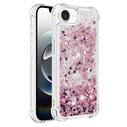 Bling Glitter Case for Apple iPhone 16e.Liquid Rose Gold | Soft TPU Sparkly Flowing Liquid Floating Clear Case for Women Girls Cover for Apple iPhone 16e - color: Rose Gold