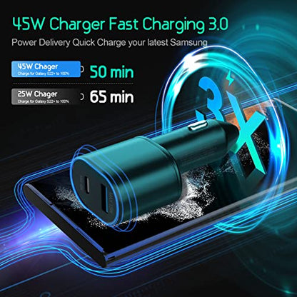 Super Fast Dual Car Charger (45W+15W) USB C and A for Samsung Galaxy