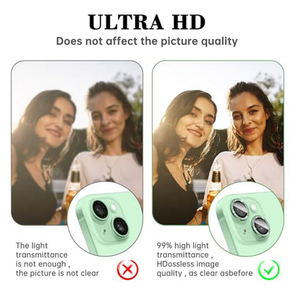 Kucheed Bling Camera Lens Protector Compatible for iPhone 13/iPhone 13 Mini, Glitter 9H Tempered Glass Camera Cover Film Stickers, Sparkling Automatic Alignment Individual Metal Rings
