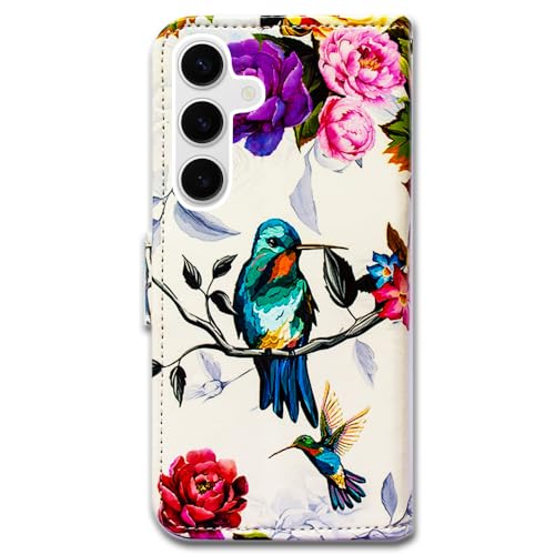 Bcov Case for Galaxy S26,Hummingbird in Flowers Bird Leather Flip Phone Case Wallet Cover with Card Slot Holder Kickstand Case for Samsung Galaxy S26 - color: Hummingbird In Flowers Style