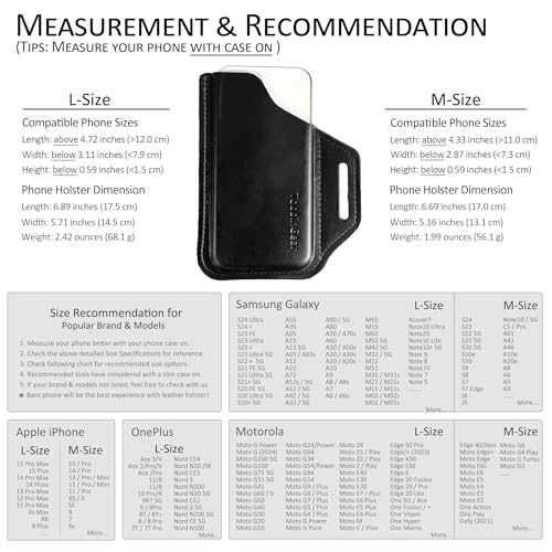 TobbinGear Leather Belt Phone Pouch, Left Handed Leather Cell Phone Holster, Universal Phone Case with Belt Loops, for Men and Women Black Large - color: Loops - Black, size: L - Left Handed